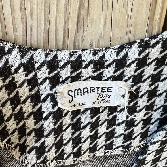 Vintage polyester sleeveless duster vest houndstooth black and white L - Picture 3 of 4